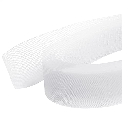 Handi Stitch Weißes Polyester - Crinoline Band - 45,72 m Netzband - Versteifungsband Krinoline Band - Bänder zum Nähen von Kleidern, Soft Boning, Hochzeits & Tanzparty-Kostümzubehör Horsehair Braid von HANDI STITCH