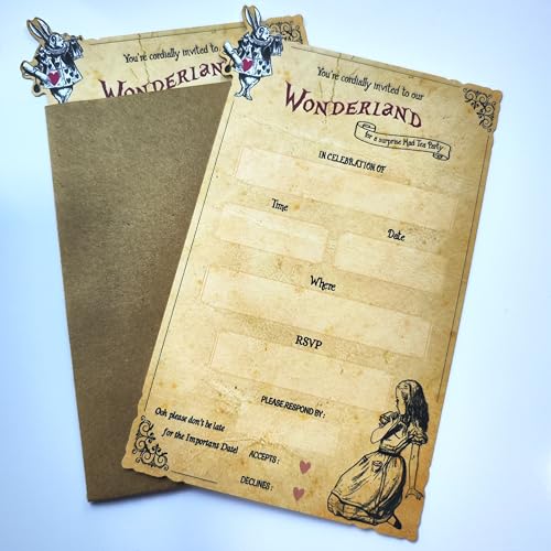 HANDRA Alice im Wunderland Teeparty-Einladungen mit Umschlägen für Hochzeiten, Brautpartys und Onederland-Geburtstage, 30 Stück von HANDRA