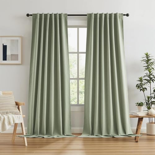 HANGEENGS 1 Stück Verdunklungsvorhänge,Leinenoptik Vorhang Blickdicht Thermovorhang Kälteschutz Vorhänge Wohnzimmer Modern Schlafzimmer Wärmeisolierend,Grün,85x90 cm(BxH) von HANGEENGS