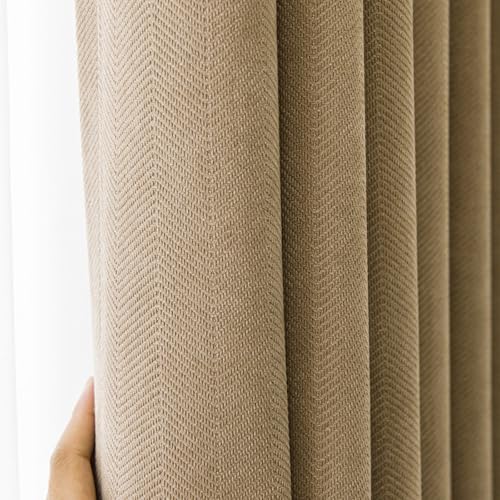HANGEENGS 2 Stück Verdunklungsvorhänge Gardinen Vorhang Blickdicht Thermovorhang Kälteschutz Vorhänge Für Wohnzimmer Modern Schlafzimmer Wärmeisolierend,Beige B,100x180 cm(BxH) von HANGEENGS