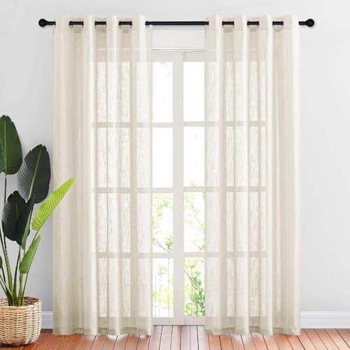 HANGEENGS Leinen Vorhänge Mit Ösen Natürliche Leinenstruktur Gardinen Für Fenster Schlafzimmer Wohnzimmer,Voile Vorhang Sheer Leinenvorhang Transparente Leinen Gardinen,Beige,100x180 cm(BxH) von HANGEENGS