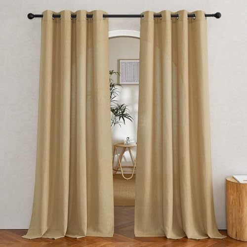 HANGEENGS Leinen Vorhänge Mit Ösen Natürliche Leinenstruktur Gardinen Für Fenster Schlafzimmer Wohnzimmer,Voile Vorhang Sheer Leinenvorhang Transparente Leinen Gardinen,Gelb,280x245 cm(BxH) von HANGEENGS