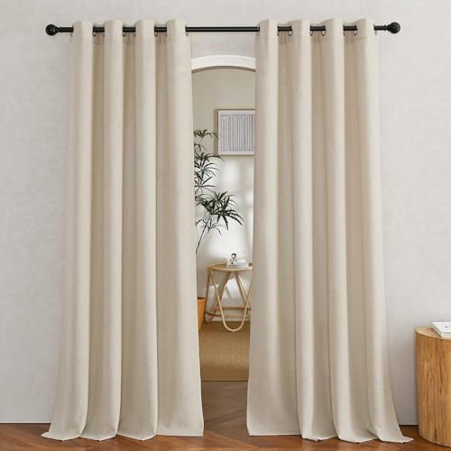 HANGEENGS Leinen Vorhänge Mit Ösen Natürliche Leinenstruktur Gardinen Für Fenster Schlafzimmer Wohnzimmer,Voile Vorhang Sheer Leinenvorhang Transparente Leinen Gardinen,Weiß,255x245 cm(BxH) von HANGEENGS