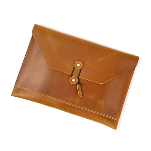 HANGELI Leder Aktenordner Multifunktionale Dokumententasche mit mehreren Kartenfächern und Schnurverschluss, Leder Laptop Sleeve Case von HANGELI