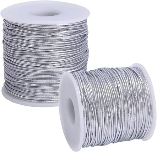 Metallische elastische Kordeln, Stretchband, Metallic-Lametta-Kordel, Seil für Bastelarbeiten, Geschenkverpackungen, Haarflechten, 1 mm, 120 Meter (Silber) von HANGYING
