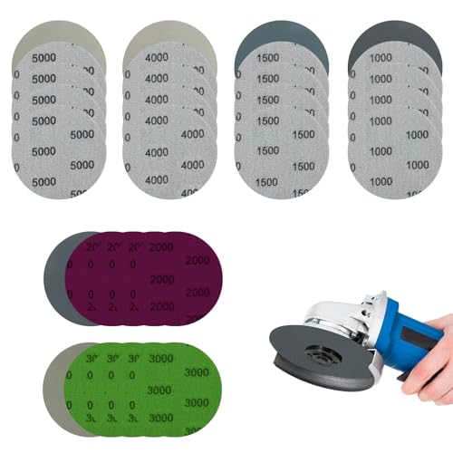 HANIUTTY Schleifpapier 75mm Klett, 30 Stück Nass und Trocken Schleifscheiben Nassschleifpapier Set Körnung 1000/1500/2000/3000/4000/5000 Rund Ohne Loch Runde Schleifpapier für Auto Metall Holz von HANIUTTY