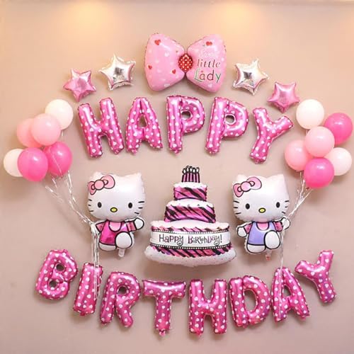 Kitty Geburtstagsdekorationen, Partyzubehör, niedliches rosa Partyzubehör, Luftballons, Banner, bunte Party-Dekoration für Mädchen und Kleinkinder von HANJIEJIE