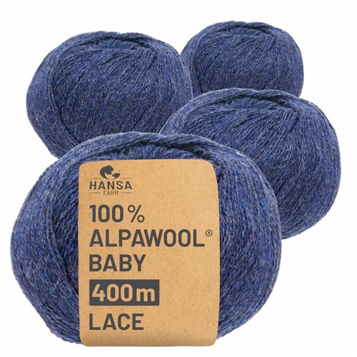 HANSA-FARM | 100% Baby Alpakawolle in 50+ Farben (kratzfrei) - 200g Set (4 x 50g) - weiche Alpaka Wolle zum Stricken & Häkeln in 6 Garnstärken by Hansa-Farm - Dunkelblau Heather (Blau) von HANSA-FARM