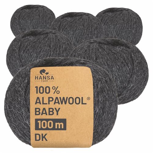 HANSA-FARM | 100% Baby Alpakawolle in 50+ Farben (kratzfrei) - 300g Set (6 x 50g) - weiche Alpaka Wolle zum Stricken & Häkeln in 6 Garnstärken by Hansa-Farm - Anthrazit (Schwarz-Grau) von HANSA-FARM