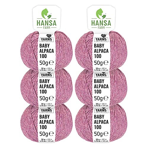 HANSA-FARM | 100% Baby Alpakawolle in 50+ Farben (kratzfrei) - 300g Set (6 x 50g) - weiche Alpaka Wolle zum Stricken & Häkeln in 6 Garnstärken by Hansa-Farm - Beere Heather (Rosa-Lila) von HANSA-FARM