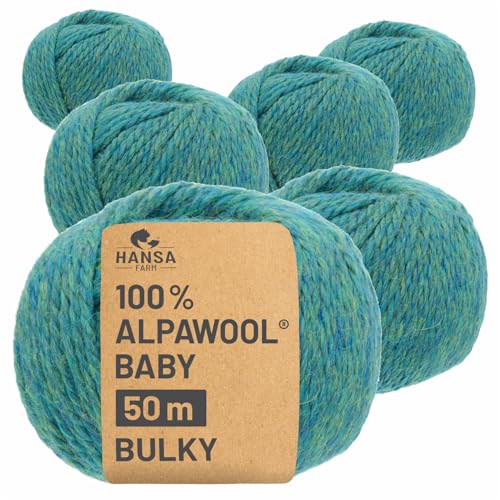 HANSA-FARM | 100% Baby Alpakawolle in 50+ Farben (kratzfrei) - 300g Set (6 x 50g) - weiche Alpaka Wolle zum Stricken & Häkeln in 6 Garnstärken by Hansa-Farm - Blau-Grün Heather von HANSA-FARM