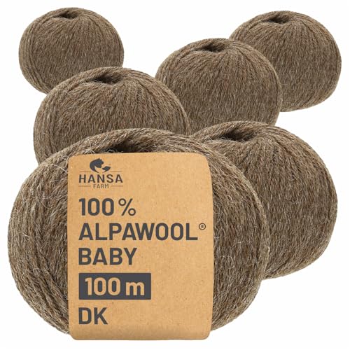 HANSA-FARM | 100% Baby Alpakawolle in 50+ Farben (kratzfrei) - 300g Set (6 x 50g) - weiche Alpaka Wolle zum Stricken & Häkeln in 6 Garnstärken by Hansa-Farm - Braun von HANSA-FARM