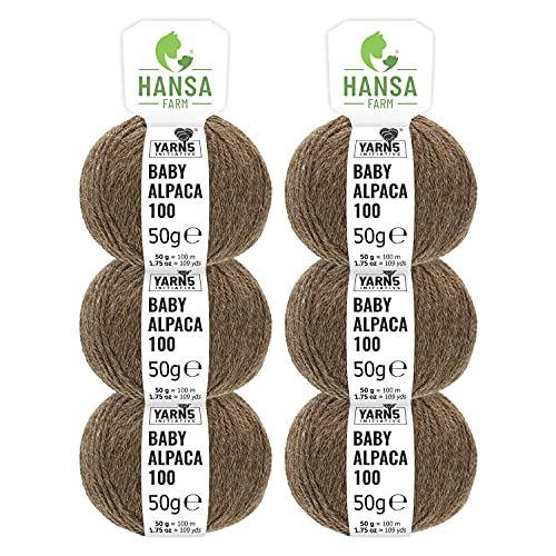 HANSA-FARM | 100% Baby Alpakawolle in 50+ Farben (kratzfrei) - 300g Set (6 x 50g) - weiche Alpaka Wolle zum Stricken & Häkeln in 6 Garnstärken by Hansa-Farm - Braun von HANSA-FARM