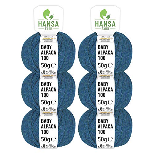 HANSA-FARM | 100% Baby Alpakawolle in 50+ Farben (kratzfrei) - 300g Set (6 x 50g) - weiche Alpaka Wolle zum Stricken & Häkeln in 6 Garnstärken by Hansa-Farm - Deep Ocean Heather (Blau) von HANSA-FARM