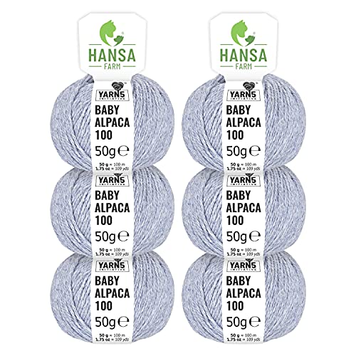 HANSA-FARM | 100% Baby Alpakawolle in 50+ Farben (kratzfrei) - 300g Set (6 x 50g) - weiche Alpaka Wolle zum Stricken & Häkeln in 6 Garnstärken by Hansa-Farm - Gletscher Heather (Hell-Blau) von HANSA-FARM