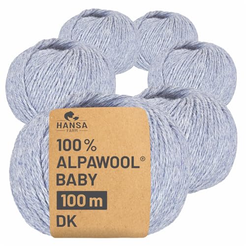 HANSA-FARM | 100% Baby Alpakawolle in 50+ Farben (kratzfrei) - 300g Set (6 x 50g) - weiche Alpaka Wolle zum Stricken & Häkeln in 6 Garnstärken by Hansa-Farm - Gletscher Heather (Hell-Blau) von HANSA-FARM