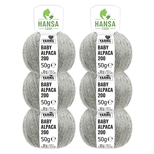 HANSA-FARM | 100% Baby Alpakawolle in 50+ Farben (kratzfrei) - 300g Set (6 x 50g) - weiche Alpaka Wolle zum Stricken & Häkeln in 6 Garnstärken by Hansa-Farm - Hellgrau (Grau) von HANSA-FARM
