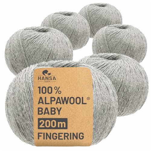 HANSA-FARM | 100% Baby Alpakawolle in 50+ Farben (kratzfrei) - 300g Set (6 x 50g) - weiche Alpaka Wolle zum Stricken & Häkeln in 6 Garnstärken by Hansa-Farm - Hellgrau (Grau) von HANSA-FARM