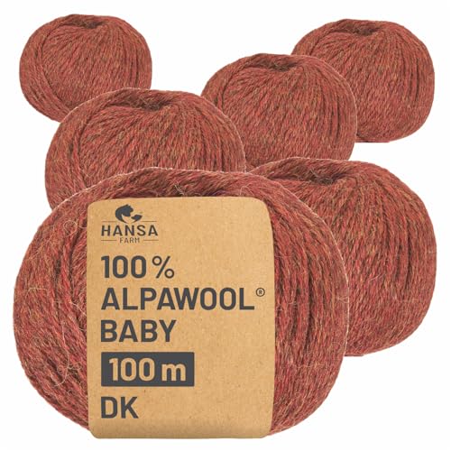 HANSA-FARM | 100% Baby Alpakawolle in 50+ Farben (kratzfrei) - 300g Set (6 x 50g) - weiche Alpaka Wolle zum Stricken & Häkeln in 6 Garnstärken by Hansa-Farm - Herbstlaub Heather (Rot-Braun) von HANSA-FARM