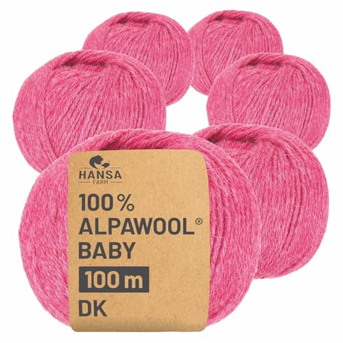 HANSA-FARM | 100% Baby Alpakawolle in 50+ Farben (kratzfrei) - 300g Set (6 x 50g) - weiche Alpaka Wolle zum Stricken & Häkeln in 6 Garnstärken by Hansa-Farm - Himbeersahne Heather (Rosa/Pink) von HANSA-FARM