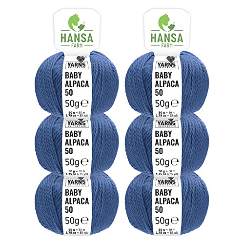 HANSA-FARM | 100% Baby Alpakawolle in 50+ Farben (kratzfrei) - 300g Set (6 x 50g) - weiche Alpaka Wolle zum Stricken & Häkeln in 6 Garnstärken by Hansa-Farm - Jeansblau (Blau) von HANSA-FARM