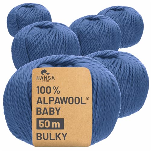 HANSA-FARM | 100% Baby Alpakawolle in 50+ Farben (kratzfrei) - 300g Set (6 x 50g) - weiche Alpaka Wolle zum Stricken & Häkeln in 6 Garnstärken by Hansa-Farm - Jeansblau (Blau) von HANSA-FARM