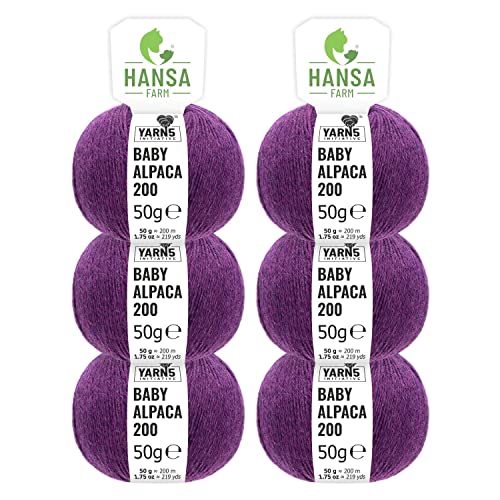 HANSA-FARM | 100% Baby Alpakawolle in 50+ Farben (kratzfrei) - 300g Set (6 x 50g) - weiche Alpaka Wolle zum Stricken & Häkeln in 6 Garnstärken by Hansa-Farm - Lila Heather von HANSA-FARM