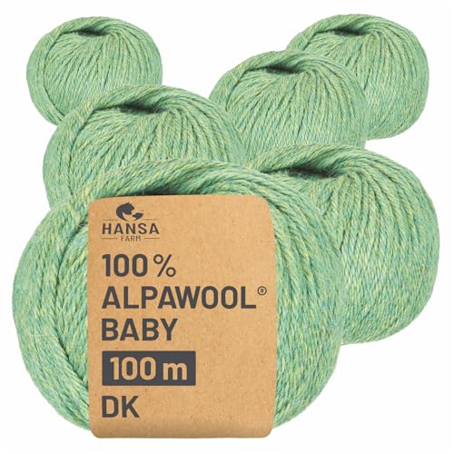 HANSA-FARM | 100% Baby Alpakawolle in 50+ Farben (kratzfrei) - 300g Set (6 x 50g) - weiche Alpaka Wolle zum Stricken & Häkeln in 6 Garnstärken by Hansa-Farm - Lindenblüte Heather (Grün) von HANSA-FARM