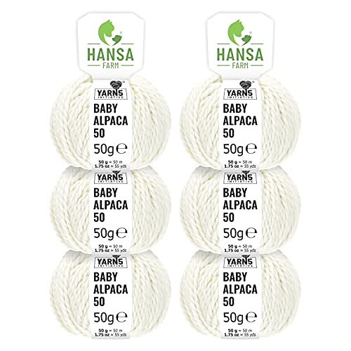 HANSA-FARM | 100% Baby Alpakawolle in 50+ Farben (kratzfrei) - 300g Set (6 x 50g) - weiche Alpaka Wolle zum Stricken & Häkeln in 6 Garnstärken by Hansa-Farm - Natur (Weiß/Wollweiß) von HANSA-FARM