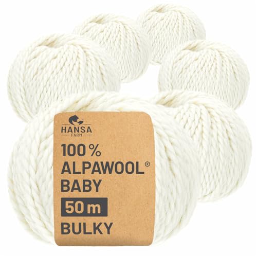 HANSA-FARM | 100% Baby Alpakawolle in 50+ Farben (kratzfrei) - 300g Set (6 x 50g) - weiche Alpaka Wolle zum Stricken & Häkeln in 6 Garnstärken by Hansa-Farm - Natur (Weiß/Wollweiß) von HANSA-FARM