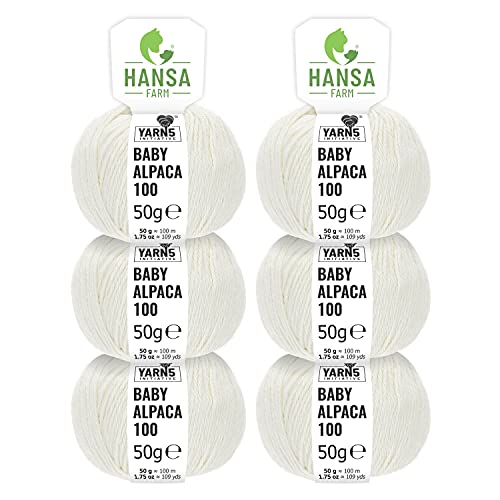 HANSA-FARM | 100% Baby Alpakawolle in 50+ Farben (kratzfrei) - 300g Set (6 x 50g) - weiche Alpaka Wolle zum Stricken & Häkeln in 6 Garnstärken by Hansa-Farm - Natur (Weiß/Wollweiß) von HANSA-FARM