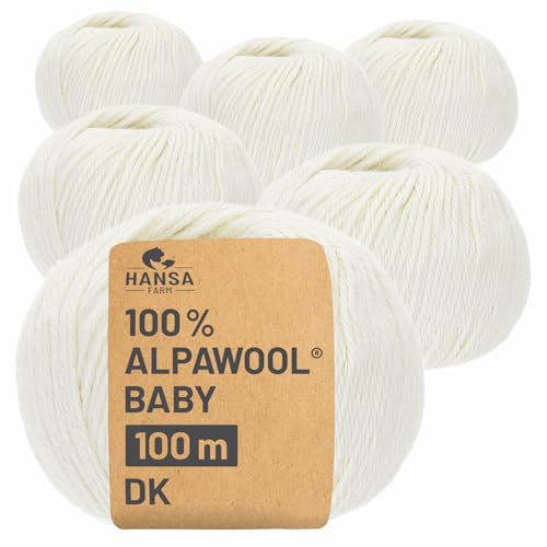 HANSA-FARM | 100% Baby Alpakawolle in 50+ Farben (kratzfrei) - 300g Set (6 x 50g) - weiche Alpaka Wolle zum Stricken & Häkeln in 6 Garnstärken by Hansa-Farm - Natur (Weiß/Wollweiß) von HANSA-FARM