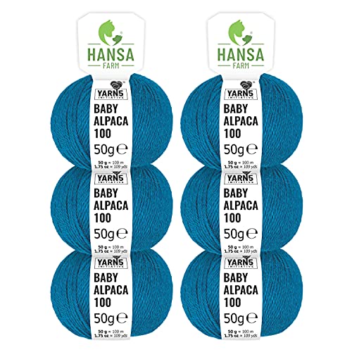 HANSA-FARM | 100% Baby Alpakawolle in 50+ Farben (kratzfrei) - 300g Set (6 x 50g) - weiche Alpaka Wolle zum Stricken & Häkeln in 6 Garnstärken by Hansa-Farm - Neues Petrol (Blau) von HANSA-FARM