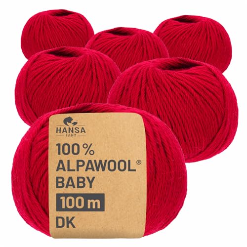 HANSA-FARM | 100% Baby Alpakawolle in 50+ Farben (kratzfrei) - 300g Set (6 x 50g) - weiche Alpaka Wolle zum Stricken & Häkeln in 6 Garnstärken by Hansa-Farm - Rot von HANSA-FARM