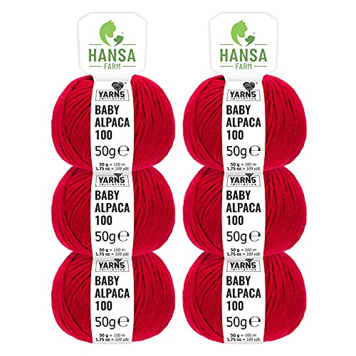 HANSA-FARM | 100% Baby Alpakawolle in 50+ Farben (kratzfrei) - 300g Set (6 x 50g) - weiche Alpaka Wolle zum Stricken & Häkeln in 6 Garnstärken by Hansa-Farm - Rot von HANSA-FARM