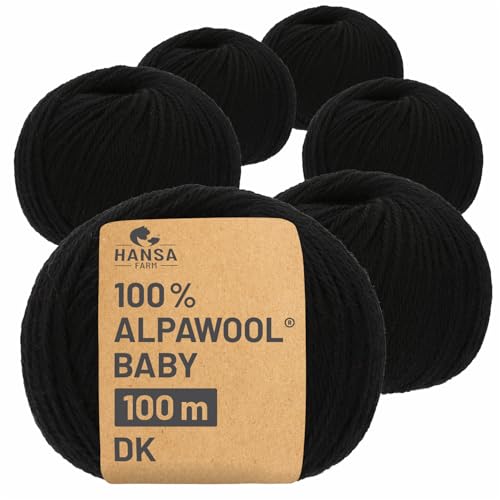 HANSA-FARM | 100% Baby Alpakawolle in 50+ Farben (kratzfrei) - 300g Set (6 x 50g) - weiche Alpaka Wolle zum Stricken & Häkeln in 6 Garnstärken by Hansa-Farm - Schwarz von HANSA-FARM