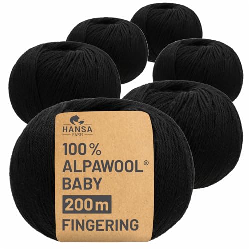 HANSA-FARM | 100% Baby Alpakawolle in 50+ Farben (kratzfrei) - 300g Set (6 x 50g) - weiche Alpaka Wolle zum Stricken & Häkeln in 6 Garnstärken by Hansa-Farm - Schwarz von HANSA-FARM