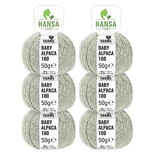 HANSA-FARM | 100% Baby Alpakawolle in 50+ Farben (kratzfrei) - 300g Set (6 x 50g) - weiche Alpaka Wolle zum Stricken & Häkeln in 6 Garnstärken by Hansa-Farm - Silbergrau (Grau) von HANSA-FARM