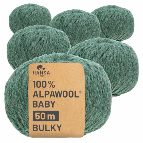 HANSA-FARM | 100% Baby Alpakawolle in 50+ Farben (kratzfrei) - 300g Set (6 x 50g) - weiche Alpaka Wolle zum Stricken & Häkeln in 6 Garnstärken by Hansa-Farm - Smaragd Heather (Grün) von HANSA-FARM