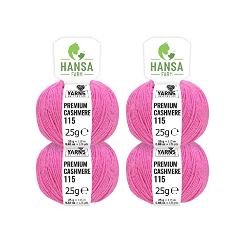 100% Kaschmir Wolle in 12 Farben (weich + kratzfrei) - 100g Set (4 x 25g) Fingering - Edle Cashmere Wolle zum Stricken und Häkeln von Hansa-Farm - Rose / Rosa (Pink) von HANSA-FARM