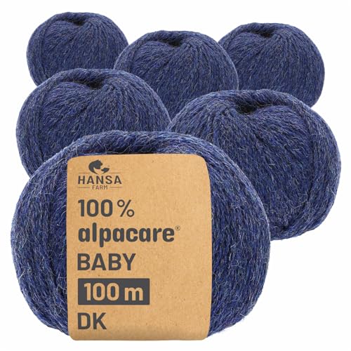 HANSA-FARM | Alpacare 100% die 1. maschinenwaschbare Baby Alpakawolle - 300 Set DK (6 x 50g) - kratzfreie Alpaka Wolle zum Stricken & Häkeln - Dunkelblau von HANSA-FARM