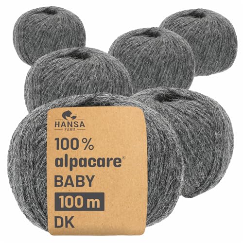 HANSA-FARM | Alpacare 100% die 1. maschinenwaschbare Baby Alpakawolle - 300 Set DK (6 x 50g) - kratzfreie Alpaka Wolle zum Stricken & Häkeln - Dunkelgrau von HANSA-FARM