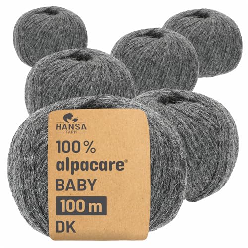 HANSA-FARM | Alpacare 100% waschbare Baby Alpakawolle in 25 Farben - 300 Set DK (6 x 50g) - Die 1. maschinenwaschbare 100% Alpaca Wolle - kratzfreie Alpaka Wolle zum Stricken & Häkeln - Dunkelgrau von HANSA-FARM