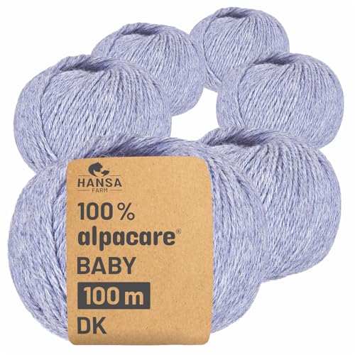 HANSA-FARM | Alpacare 100% waschbare Baby Alpakawolle in 25 Farben - 300 Set DK (6 x 50g) - Die 1. maschinenwaschbare 100% Alpaca Wolle - kratzfreie Alpaka Wolle zum Stricken & Häkeln - Gletscher von HANSA-FARM