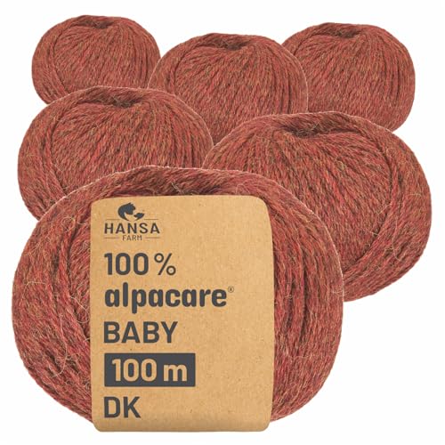 HANSA-FARM | Alpacare 100% waschbare Baby Alpakawolle in 25 Farben - 300 Set DK (6 x 50g) - Die 1. maschinenwaschbare 100% Alpaca Wolle - kratzfreie Alpaka Wolle zum Stricken & Häkeln - Herbstlaub von HANSA-FARM