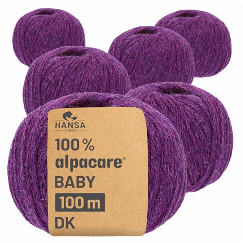 HANSA-FARM | Alpacare 100% waschbare Baby Alpakawolle in 25 Farben - 300 Set DK (6 x 50g) - Die 1. maschinenwaschbare 100% Alpaca Wolle - kratzfreie Alpaka Wolle zum Stricken & Häkeln - Lila von HANSA-FARM