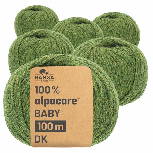 HANSA-FARM | Alpacare 100% waschbare Baby Alpakawolle in 25 Farben - 300 Set DK (6 x 50g) - Die 1. maschinenwaschbare 100% Alpaca Wolle - kratzfreie Alpaka Wolle zum Stricken & Häkeln - Mittelgrün von HANSA-FARM