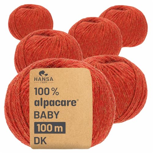 HANSA-FARM | Alpacare 100% waschbare Baby Alpakawolle in 25 Farben - 300 Set DK (6 x 50g) - Die 1. maschinenwaschbare 100% Alpaca Wolle - kratzfreie Alpaka Wolle zum Stricken & Häkeln - Orange von HANSA-FARM