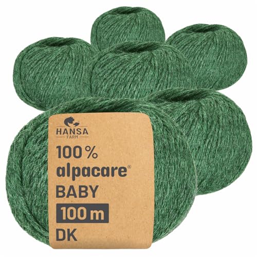 HANSA-FARM | Alpacare 100% waschbare Baby Alpakawolle in 25 Farben - 300 Set DK (6 x 50g) - Die 1. maschinenwaschbare 100% Alpaca Wolle - kratzfreie Alpaka Wolle zum Stricken & Häkeln - Smaragd von HANSA-FARM