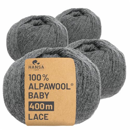 HANSA-FARM | 100% Baby Alpakawolle in 50+ Farben (kratzfrei) - 200g Set (4 x 50g) - weiche Alpaka Wolle zum Stricken & Häkeln in 6 Garnstärken by Hansa-Farm - Dunkelgrau (Grau) von HANSA-FARM
